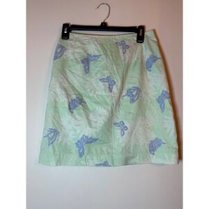Y2K Lilly Pulitzer Butterfly Floral Mini Skirt Mint Green Lavender Cotton Size 6